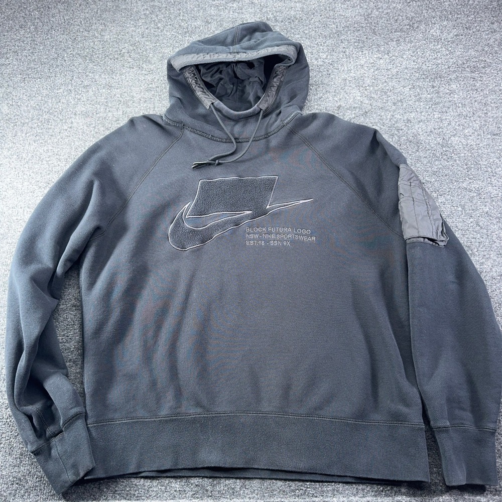 Nike Sportswear Block Futura Logo Utility Hoodie Grey NSW Medium